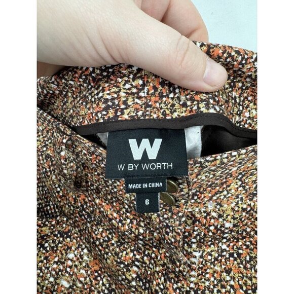 W By Worth Pants Women 6 Orange Artsy Abstract Retro Straight Leg Mid Rise Y2K - Picture 3 of 8